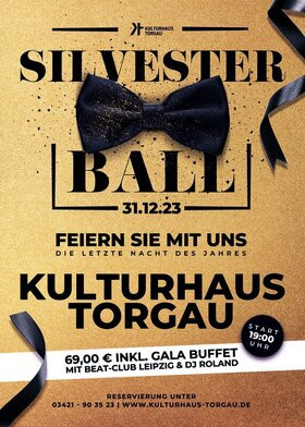 Flyer der Silvesterveranstaltung: Silvesterball 2023 im Kulturhaus Torgau