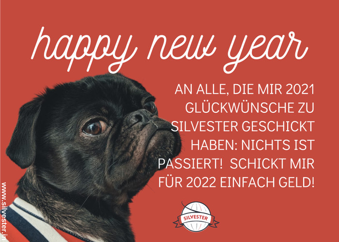  "An alle, die mir letztes Jahr Glückwünsche zu Silvester geschickt haben: Nichts ist passiert! Schickt mir für das kommende Jahr einfach Geld!" 