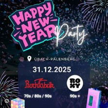 Flyer der Silvesterveranstaltung: Happy New Year Party 2025 – Silvester in der Rockfabrik & im ROXY