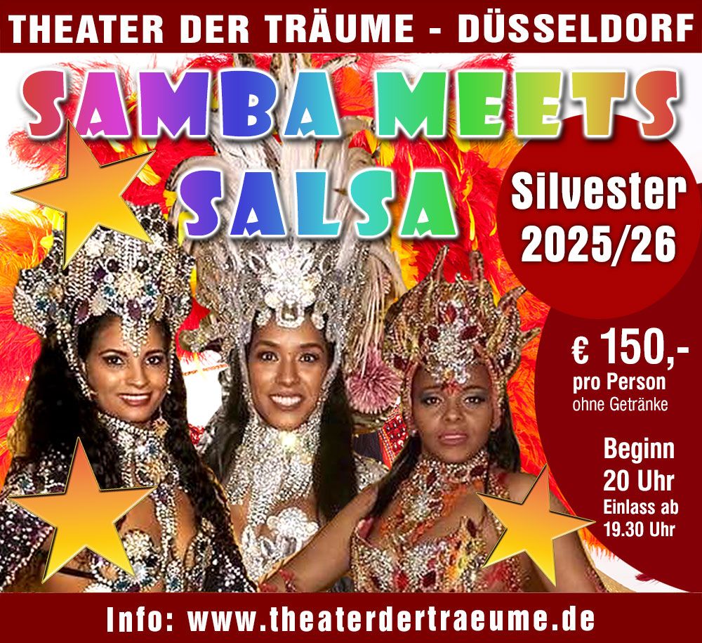 Silvesterveranstaltung: Samba meets Salsa – Silvester mit Dinner, Show & Tropenflair im Theater der Träume Düsseldorf