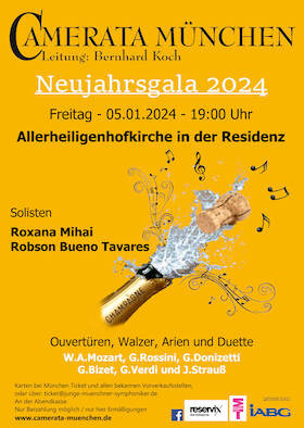 Flyer der Silvesterveranstaltung: Neujahrsgala 2024 in der Allerheiligen Hofkirche der Münchner Residenz
