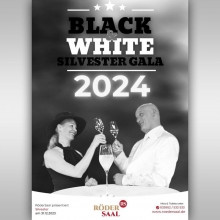 Flyer der Silvesterveranstaltung: Silvestergala Black&White im RöderSaal in Großröhrsdorf
