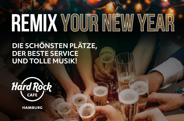 Flyer der Silvesterveranstaltung:  Silvesterparty 2024/2025 im Hard Rock Cafe Hamburg