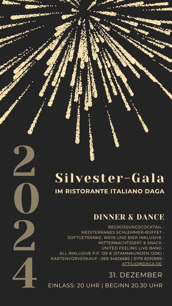 Silvesterveranstaltung: All-Inclusive Silvester-Gala 2024 im Ristorante Italiano Daga