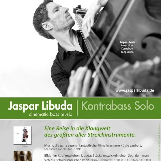 Flyer der Silvesterveranstaltung: Jaspar Libuda Kontrabass Solo an Neujahr 2025 in der Villa Irmgard