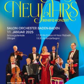 Flyer der Silvesterveranstaltung: Neujahrskonzert 2025 mit dem Salonorchester Baden-Baden in der Schlossgartenhalle Ettlingen