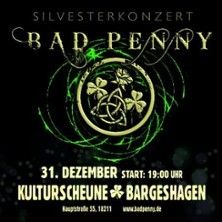 Flyer der Silvesterveranstaltung: Silvester 2025 mit Bad Penny – Magischer Jahreswechsel in der Kulturscheune Bargeshagen