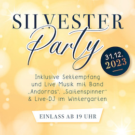 Flyer der Silvesterveranstaltung: Silvester-Party 2023 - Großer Spaß zum Jahreswechsel für Jung und Alt in der Stadthalle Fürth