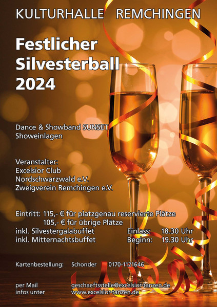 Silvesterveranstaltung: Silvesterball 2024 in der Kulturhalle Remchingen – präsentiert vom Excelsior Club Nordschwarzwald e.V.