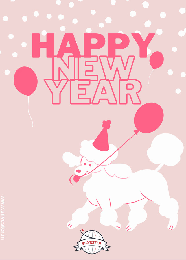 Auch euer liebster Vierbeiner darf zu Silvester natürlich nicht fehlen! Macht euren Freunden und Verwandten mit dieser pinken Grußkarte eine Freude und schickt ihnen "wautzige" Grüße zu Silvester!