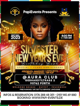 Silvesterveranstaltung: SILVESTER NIGHT - NEW YEAR´S EVE 2023/2024 - AFRO SILVESTER NIGHT im AURA CLUB Fürth