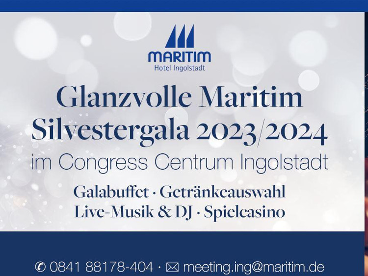 Flyer der Silvesterveranstaltung: Silvester-Gala im Maritim Ingolstadt – Ein Fest des Glanzes und der Eleganz! 