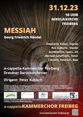 Flyer der Silvesterveranstaltung: Silvesterkonzert des A-cappella Kammerchors Freiberg in der Nikolaikirche