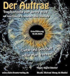 Flyer der Silvesterveranstaltung: Der Auftrag - Tragikomödie - An Silvester 2024 im Akzent Theater Wiesbaden