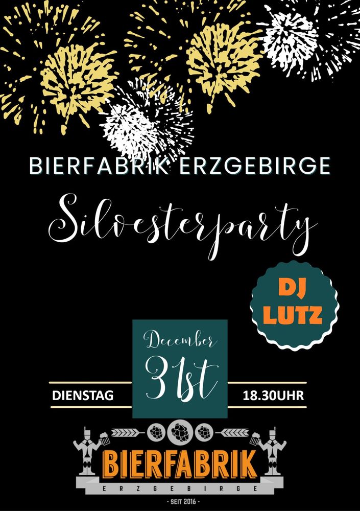 Flyer der Silvesterveranstaltung: BFE-Silvesterparty 2024 in der Bierfabrik Erzgebirge
