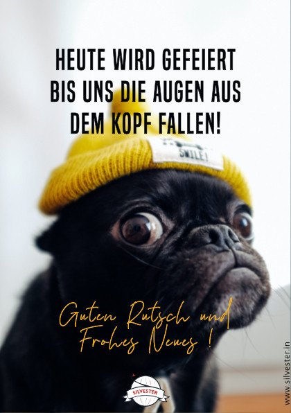 "Heute wird gefeiert bis uns die Augen aus dem Kopf fallen! Guten Rutsch und frohes neues!" - versende diese witzige Karte als Gruß für das kommende Jahr per E-Mail oder WhatsApp!