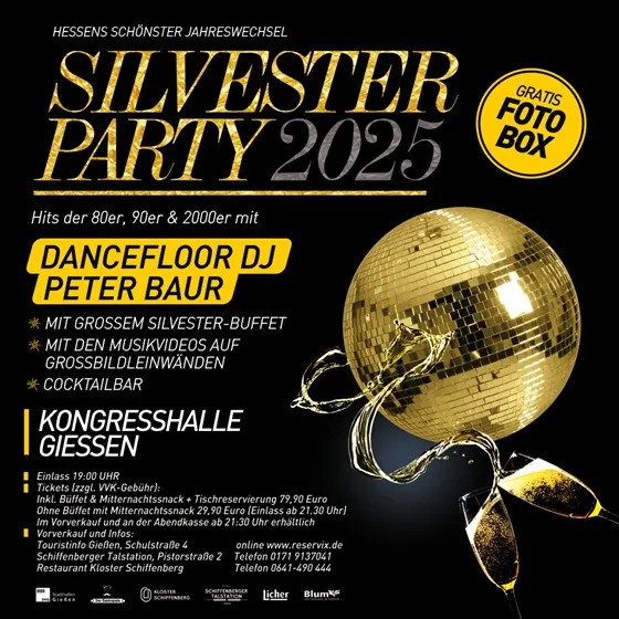 Silvesterveranstaltung: Silvester Ü30 Party in Gießen – Jahreswechsel mit DJ Peter Baur