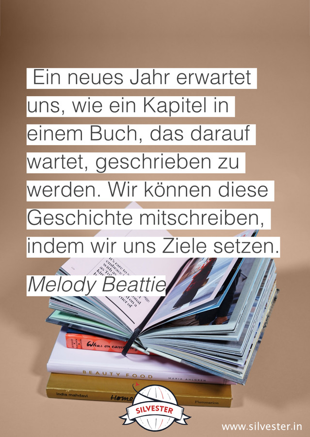  Ein neues Jahr ist ein neuer Start und bietet neue Möglichkeiten. Doch wie nutzen wir diese Chance am besten? Wie stellen wir sicher, dass wir das bestmögliche aus diesem Neustart für uns heraus holen? Melody Beattie hat eine wunderbare Ansicht hierzu: "Ein neues Jahr erwartet uns wie ein Kapitel in einem Buch, das darauf wartet, geschrieben zu werden. Wir können diese Geschichte mitschreiben, in dem wir uns Ziele setzen." Wünscht euch selbst oder euren Liebsten mit dieser Grußkarte ein frohes neues Jahr! 