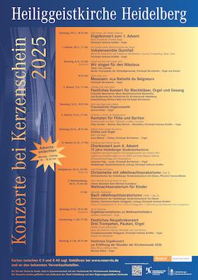 Flyer der Silvesterveranstaltung: Bach & Reger im Kerzenschein – Adventskonzert in der Heiliggeistkirche Heidelberg