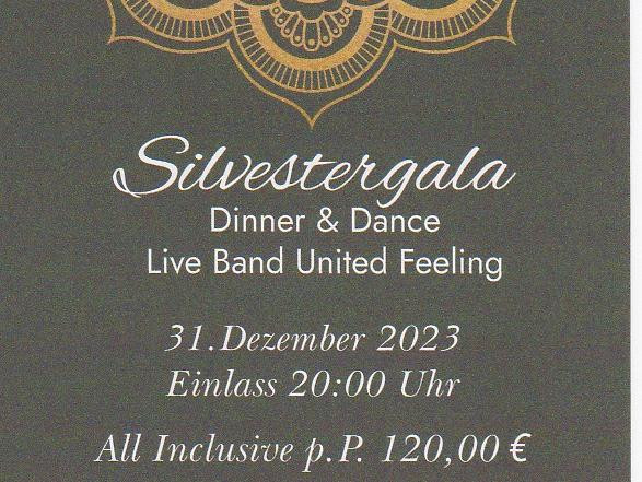 Flyer der Silvesterveranstaltung: Die Große Silvester-Gala 2023/24 im Ristorante Italiano Daga