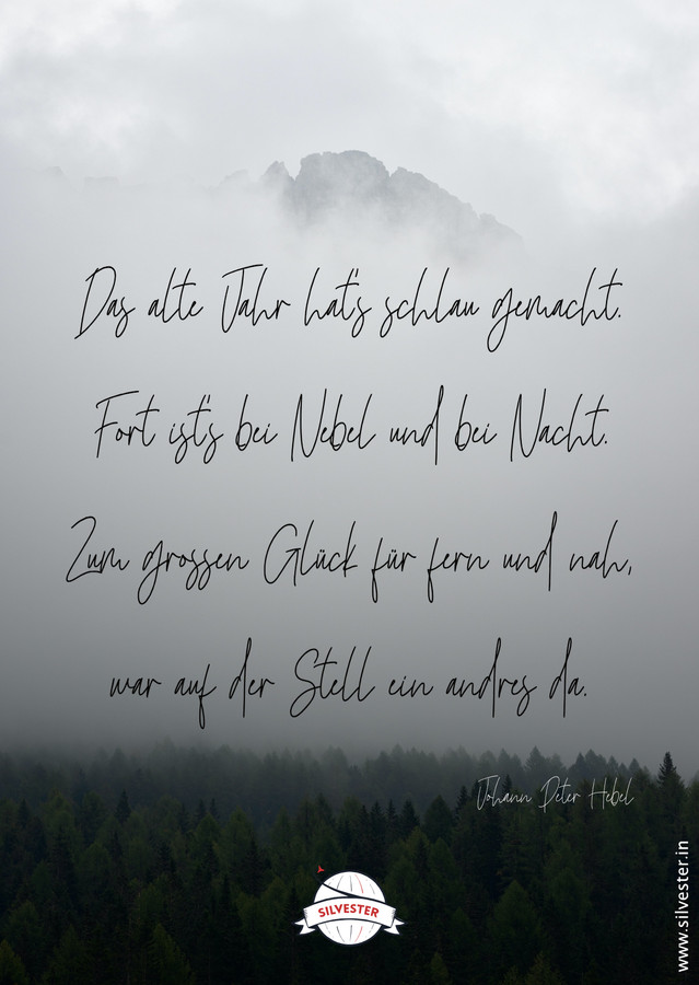 Wir haben eine große Vielzahl an verschiedener Grußkarten für dich, mit denen du deinen Freunden und Verwandten ein frohes, neues Jahr und einen guten Rutsch wünschen kann. Wie wäre es zum Beispiel mit einem schönen Reim, der das alte Jahr zu Silvester verabschieden kannst? "Das alte Jahr hat's schlau gemacht. Fort ist's bei Nebel und bei Nacht. Zum großen Glück für fern und nah war auf der Stell' ein and'res da."