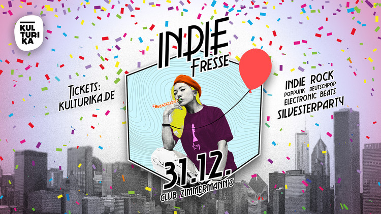 Flyer der Silvesterveranstaltung: Indie Fresse Silvester Party im Club Zimmermanns 2023/2024