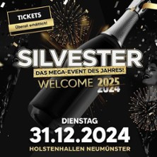 Flyer der Silvesterveranstaltung: Silvester 2024: Große Silvesterparty in den Holstenhallen Neumünster