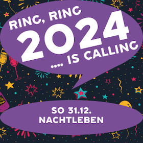 Flyer der Silvesterveranstaltung: Ring, Ring... 2024 is calling! - Silvesterparty direkt in der Frankfurter Innenstadt 